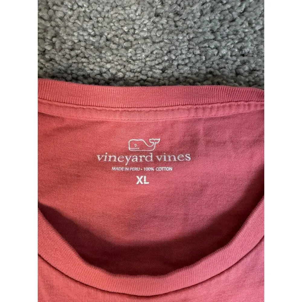Vineyard Vines Shirt Mens XL Pink Whale Pocket Logo Crew Neck Cotton Classic Fit